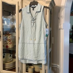 NWT Ellen Tracy Sleeveless Hi-Lo Tencel Chambray Tunic Top M New